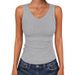 2026 Cross-Border Summer Women's T-Shirt Vest V-Neck Ribbed Slim Fit Basic Sleeveless Knit Fashion Casual Top_ecoleips.com