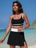 Women's High-Waisted Two-Piece Swimsuit Set European American Style Sexy Solid Color Sports Skirt Swimwear_ecoleips.com