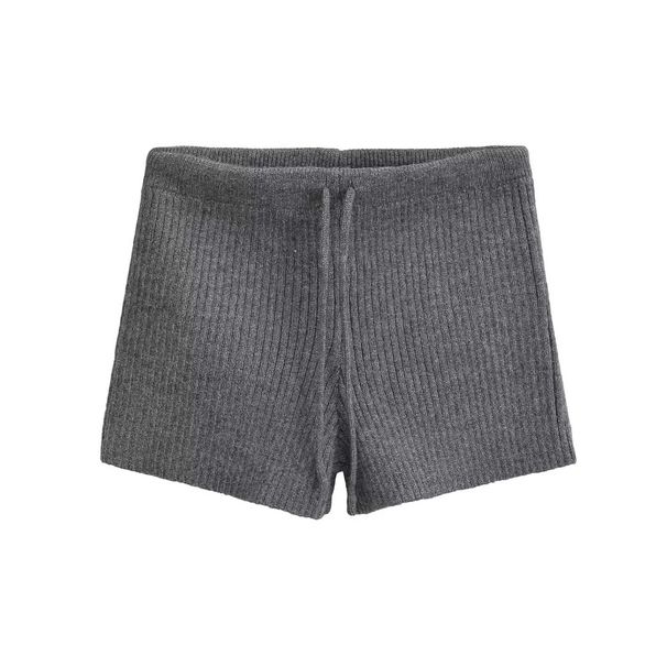 Aria Basics Aria Basics European American Style Elastic Waist Stretchy Bodycon Knitted Shorts, Autumn And Winter Ribbed Slim-fit Solid Color_ecoleips.com