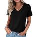 Women's Summer Casual Short Sleeve T-Shirt Business Basic Spring V-Neck Shirt Set_ecoleips.com