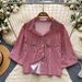 Women's Korean-Style Oversized Blouse Striped Short-Sleeve Breathable Comfortable Summer Casual Wear Top_ecoleips.com