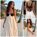 Women's Black White Color Block Backless Halter Maxi Dress Fitted Bodice Full Skirt Goddess Style Resort Beach Dress_ecoleips.com