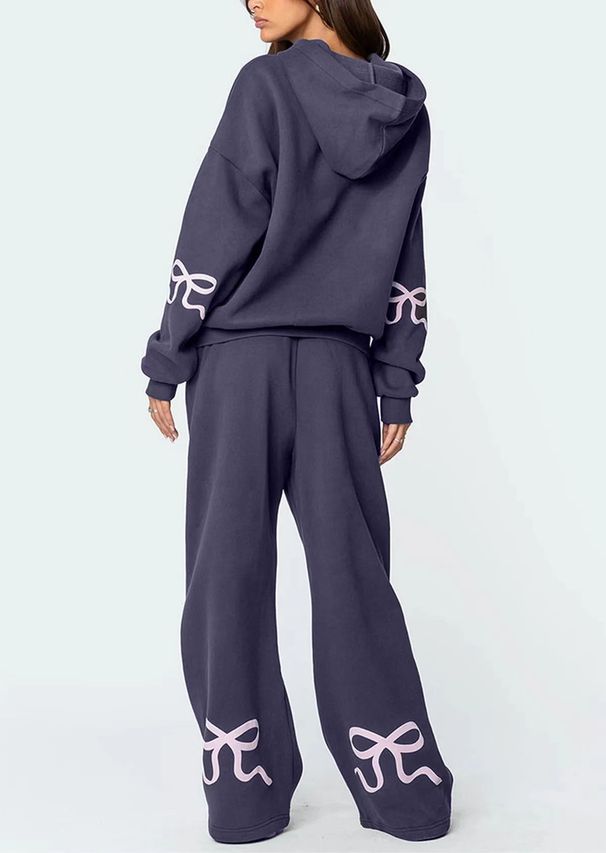 Women's Bow Print Sweatshirt Set Casual Loose Fitting Sporty Style Clothing In Stock 2026_ecoleips.com