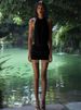 Weird Puss Mesh Patchwork Mini Dress Women Lace-Up Halter Sexy Backless Pearl Tassel Midnight Club Party Ruched Elegant Outfits_ecoleips.com