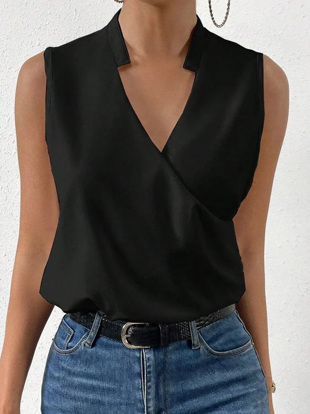 Women's Clothing Chiffon Shirt Women's V Neck Sleeveless Chiffon Shirt Women_ecoleips.com