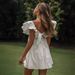 Women's V Neck Ruffle Sleeve Short Dress Youthful Style Relaxed Everyday Wear Comfortable Feshion_ecoleips.com