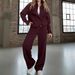 Women's Fleece Lined Warm Coat And High Waisted Straight Leg Pants Set Style Minimalist Design Casual Outfit_ecoleips.com