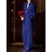 2026 Summer Cool And Sa Wear Loose Navy Blue Fashion Shirt Wide Leg Pants Two-piece Women's Suit_ecoleips.com