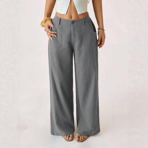 Women's mid Waist Wide Leg Pants Spring 2026 Casual Commuter Cotton Linen Solid Color Long Pants with Pockets_ecoleips.com