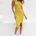 Women's Clothing Solid Color Knitted Sexy Temperament Slim Sleeveless Vest Style Slit Dress_ecoleips.com