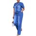 Women's Distressed Blue Denim Short Sleeve Set – Trendy Oversized Casual Two-Piece Outfit_ecoleips.com