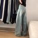 Women's High-Waisted Wide Leg Jeans Retro Washed Distressed Scimitar Design Straight Leg Floor-Length Summer Jeans_ecoleips.com
