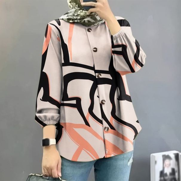Women's Clothing Fashion Long Sleeved Printed Shirts For Women Autumn New Retro Casual Button Tops_ecoleips.com