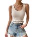 Women's Clothing Slim Fit Versatile Hem Splicing Tassel Design Vest Top_ecoleips.com