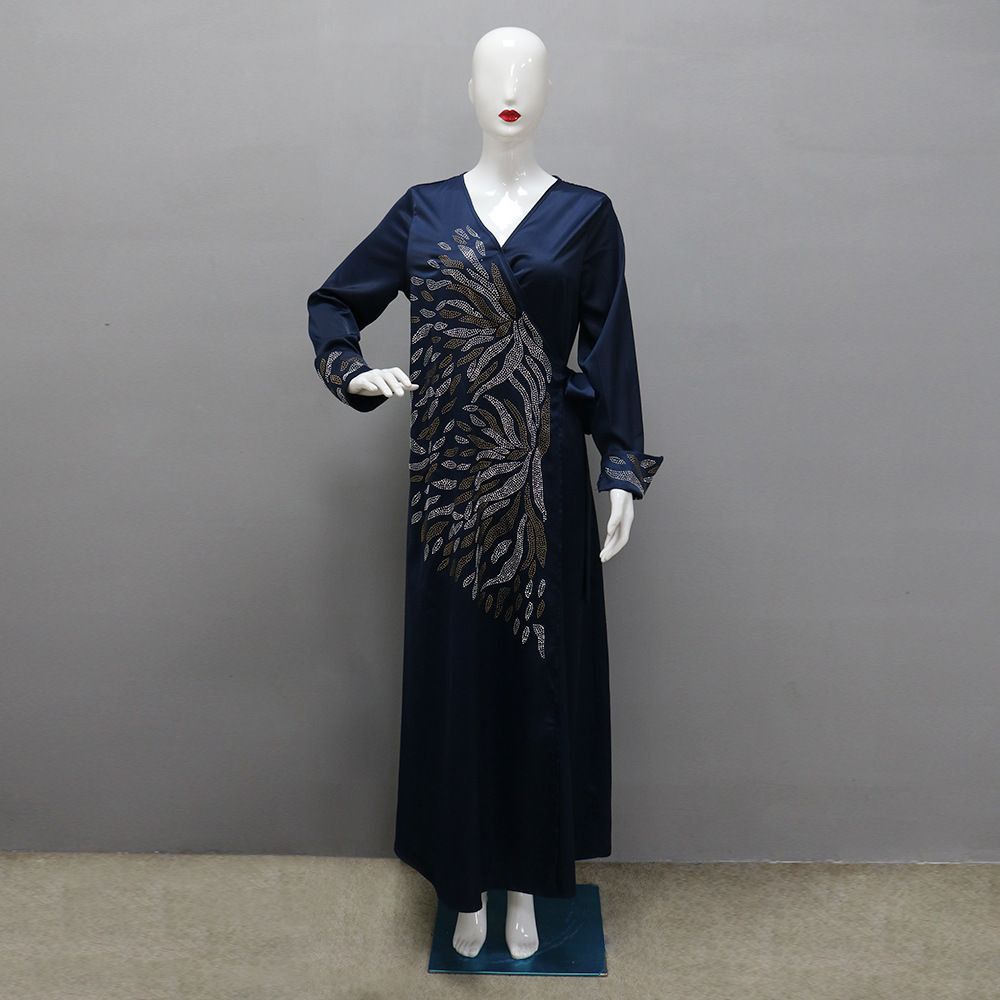 Women's Clothing Fashion Diamond Studded Satin Evening Dress_ecoleips.com