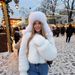 Oversized Faux Fox Fur Coat Women's - Streetwear Cropped Jacket With Round Neck, Vegan Fur Coat For Casual Chic (Coffee/White/Black/Gold-Tipped)_ecoleips.com