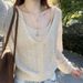 Women's Mohair Long Hair V Neck Top Casual Spring Autumn Cable Knit Two Piece Set Hollow out Cardigan Camisole_ecoleips.com