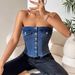 Corset Style Beautiful Back Denim Strapless Women's Autumn Strapless Short Camisole Vest Top Can Be Worn Outside_ecoleips.com