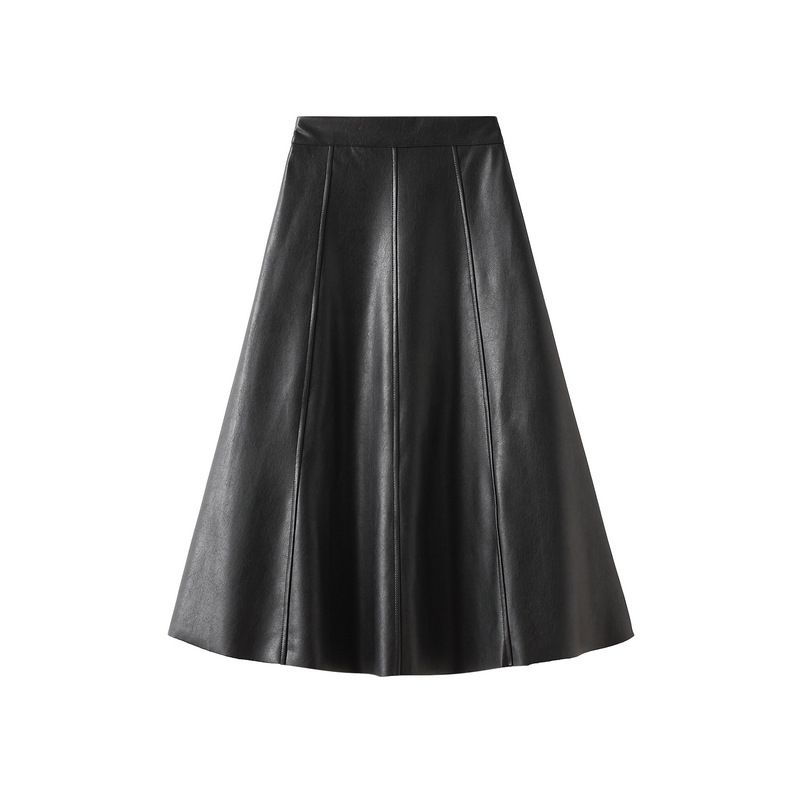 Leather Midi For Women 2025 Autumn Winter High Waist Elegant Mid-Length A-Line Pencil Skirt Q801_ecoleips.com
