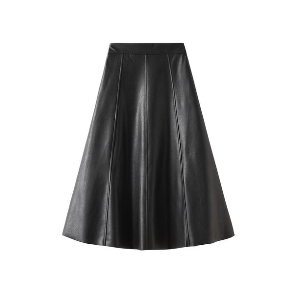 Leather Midi For Women 2025 Autumn Winter High Waist Elegant Mid-Length A-Line Pencil Skirt Q801_ecoleips.com