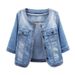 Women's Lightweight Denim Jacket, 3/4 Rolled Sleeve Round Neck Jean Coat, Casual Loose Fit Washed Denim Outwear For Daily Street Wear, Soft Breathable_ecoleips.com