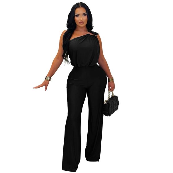 Women's Casual Off-Shoulder Sleeveless Jumpsuit C7578 Wide Leg Fashion_ecoleips.com