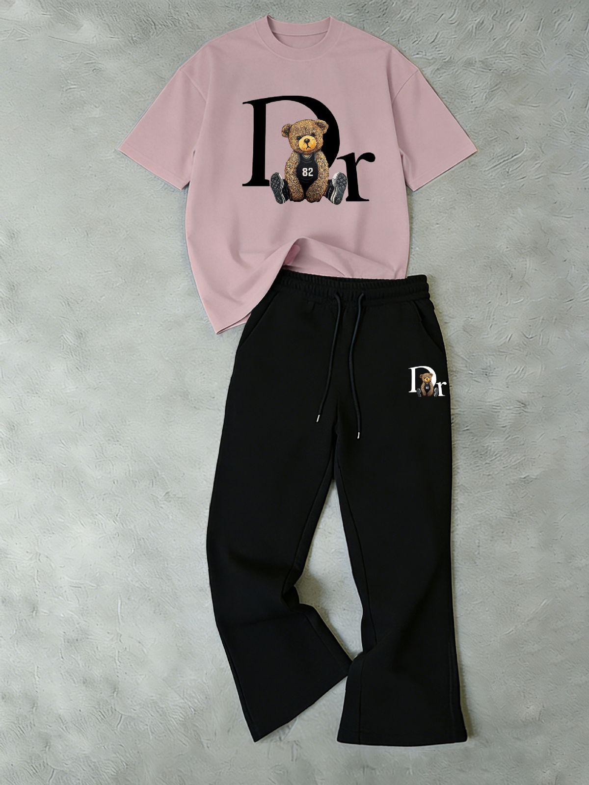 2026 Plus Size Women's Clothing DR Bear 2026 New Men's And Women's Simple Casual Sports Suit: Popular And Versatile Crew Neck T Shirt + Sweatpants_ecoleips.com