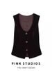 Women's Retro Style Vintage U Neck Velvet Vest Sleeveless Outerwear for Early Autumn Sophisticated Fitted Layered_ecoleips.com