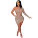 Women's fashion sexy nightclub hot diamond one-shoulder slope collar hollow backless irregular dress_ecoleips.com