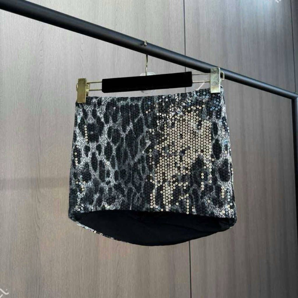 Verve American Style Spicy Girl Leopard Print Sequin Midi For Women 2025 Autumn New Ins Trend Pure Desire Low Waist Bodycon_ecoleips.com
