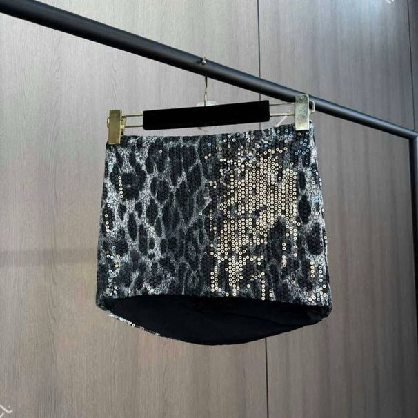 Verve American Style Spicy Girl Leopard Print Sequin Midi For Women 2025 Autumn New Ins Trend Pure Desire Low Waist Bodycon_ecoleips.com