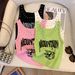 Rivet U-neck Camisole Dopamine Summer Beach Outfit For Hot Girls, American-style Letter Print Women's Short Top_ecoleips.com