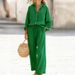Women's Pure Color Linen-Like Loose Fit Long Sleeve Two Piece Set Comfortable Casual Outfit_ecoleips.com