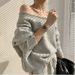 Korean Chic Oversized Off-Shoulder Sweater - French-Inspired Batwing Sleeve Knit Top For Women (Gray, Black, Beige, One Size)_ecoleips.com