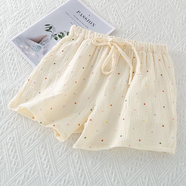 2024 Summer 100% Cotton Pajamas Shorts Printed Women's Loose Fitting Sleep Bottoms Elastic Waist Sleep Shorts Home Lounge Wear_ecoleips.com