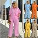 Women's Two Piece Set Spring Autumn Casual Solid Color Wide Leg Pants Collared Shirt_ecoleips.com