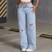 European And American Cross-border 2025 Summer New Loose Women's Washed Wide-leg Jeans With Bow Embroidery_ecoleips.com
