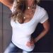 Slim Fit Women's V-Neck T-Shirt Solid Color Simple Style Sexy Top for Ladies_ecoleips.com