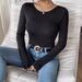 European And American Cross-border 2026 Back Cutout Butterfly Lace Long-sleeve Solid Color T-shirt, Slimming Top,_ecoleips.com