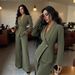 Modern Utility Suit Set - Belt-Button Blazer & Wide-Leg Trousers For Men, Premium Polyester (Military Green/Navy)_ecoleips.com