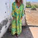 Women's Clothing Spring And Summer Printed Long Skirt Loose Casual V Neck Dress_ecoleips.com