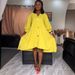 Women's Clothing Solid Color Short Front And Long Back Irregular Medium Length Lantern Sleeve Dress_ecoleips.com