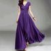 European And American V-neck Short Sleeve Bohemian Chiffon Waist Slimming Belly Covering Dress Gown_ecoleips.com