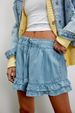 Women's Sexy Ruffled Denim Shorts Mid-Waist Elastic Waist Tie Detail New Hot Selling_ecoleips.com