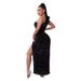 Independent Station Fashion Sleeveless Sequin Velvet One-Shoulder Split Evening Party Dress_ecoleips.com