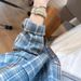 Blue Plaid Women's Shirt Long Sleeve Jacket Spring Autumn New Style Elegant French Top Design Cardigan Blouse_ecoleips.com