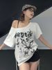 White 100% Cotton Y2k Vintage Oversize Off Shoulder Short Sleeve T Shirt With Print Women Casual Summer Top Butterfly Tees_ecoleips.com