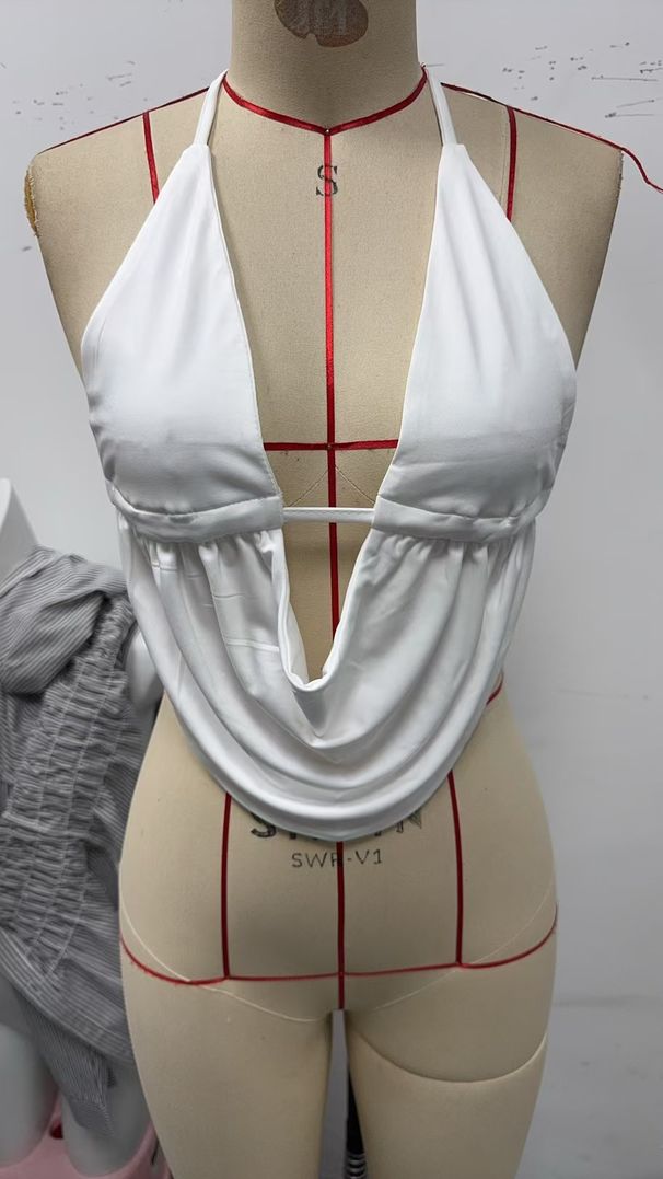 Women's Trendy Versatile Solid Color Camisole Tie Neck Halter Neck Top Sexy Outerwear Vest for Spring European American Style_ecoleips.com