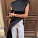 Women's Satin High-Neck Asymmetrical Dress – Sleeveless Elegant Slip Dress (Breathable Polyester, Loose Fit, Minimalist Chic, Black & White)_ecoleips.com
