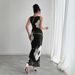 2025 Spring And Summer New Women's Black Mesh Printed Sleeveless Dress Long Skirt_ecoleips.com
